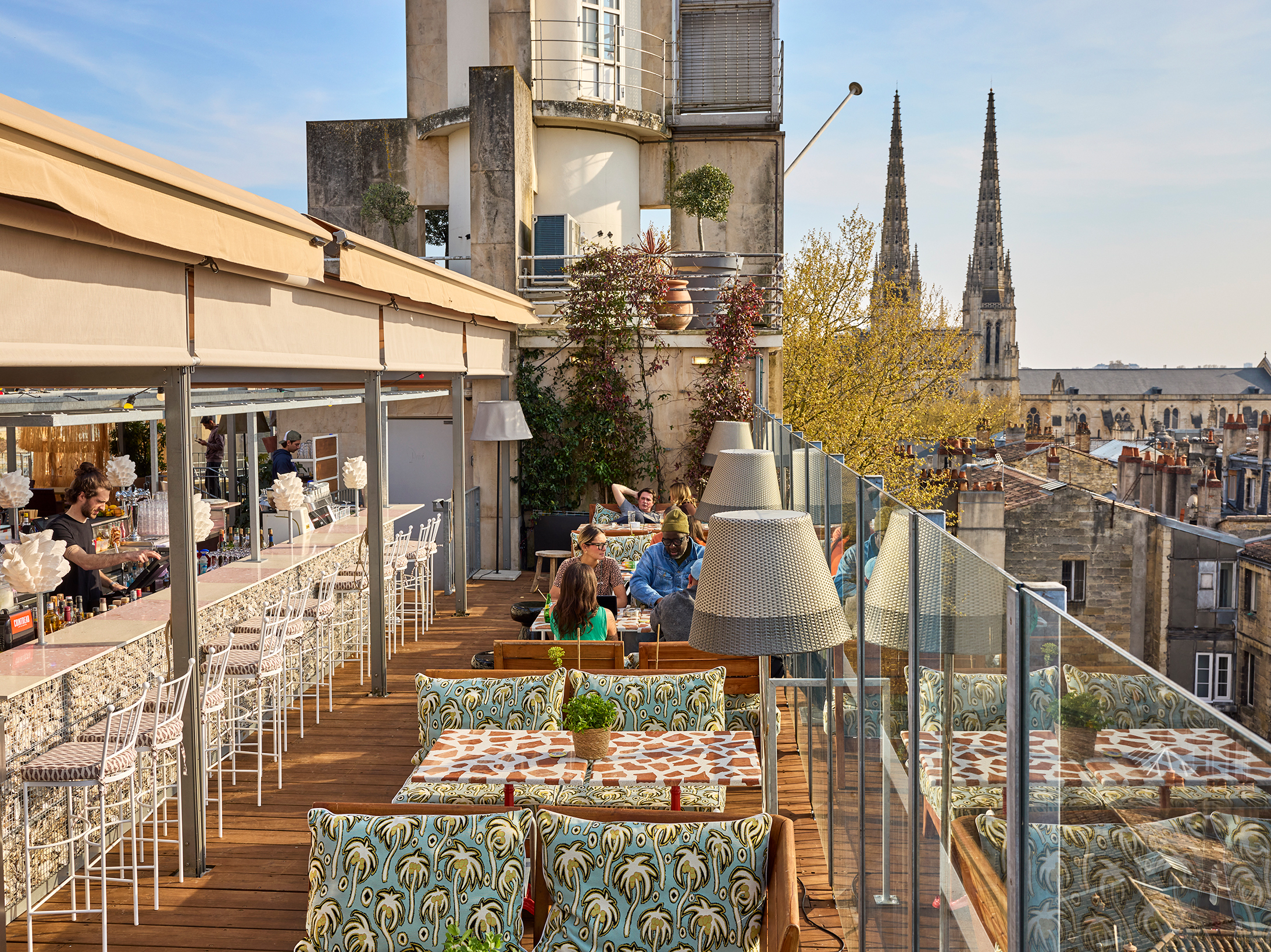 Rooftop restaurant with city view