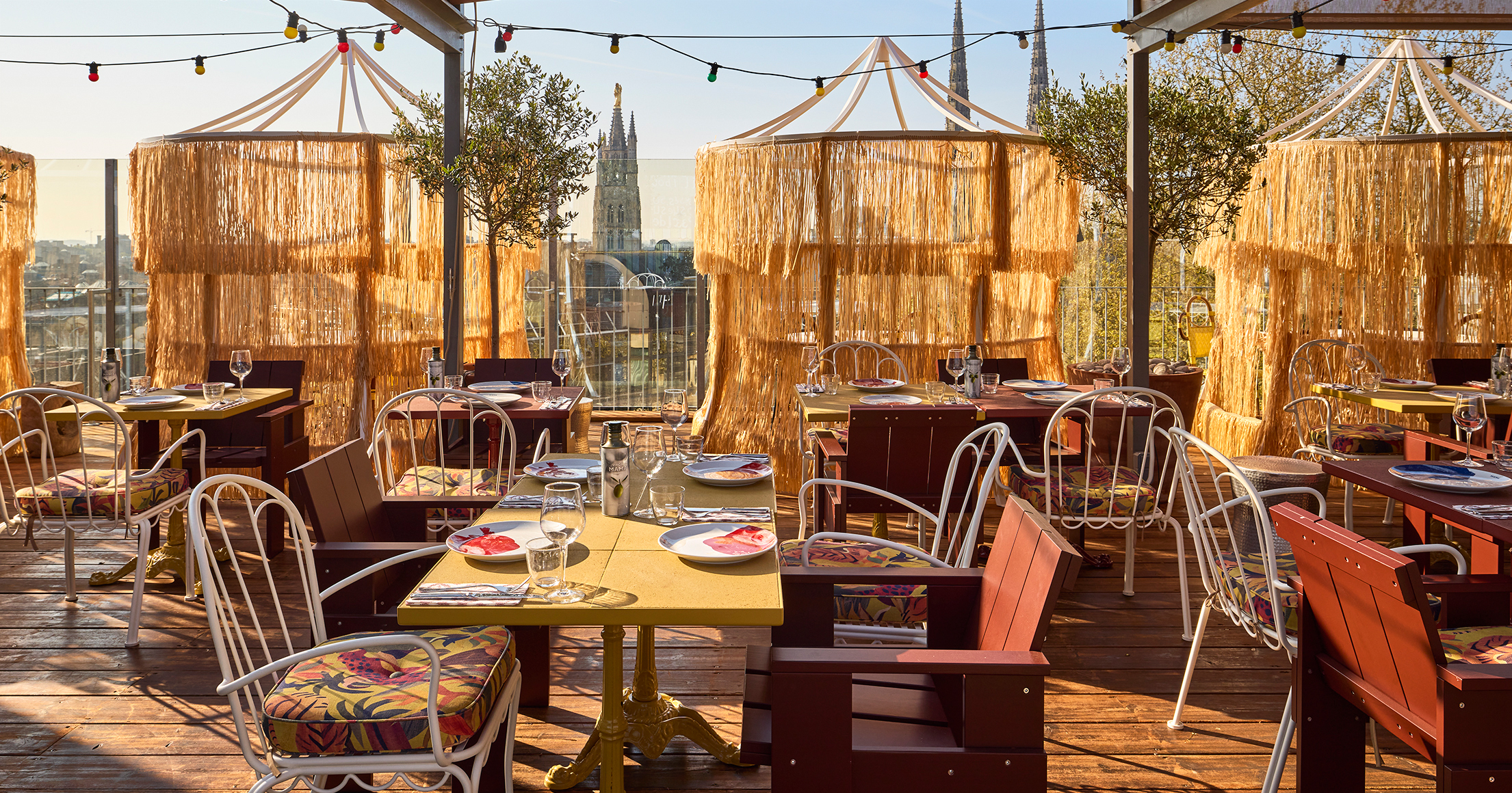 Rooftop restaurant with city view