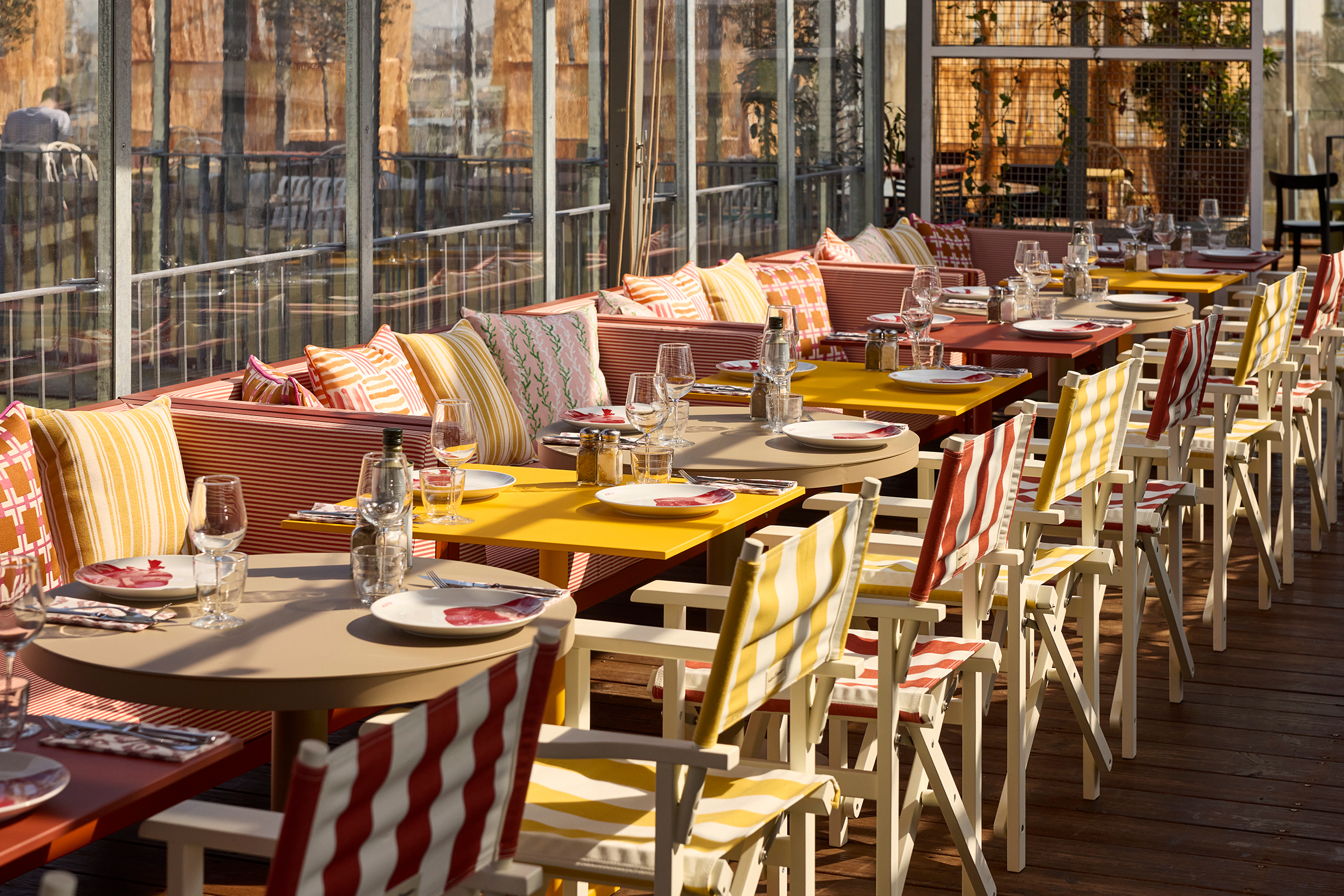 Rooftop restaurant with city view