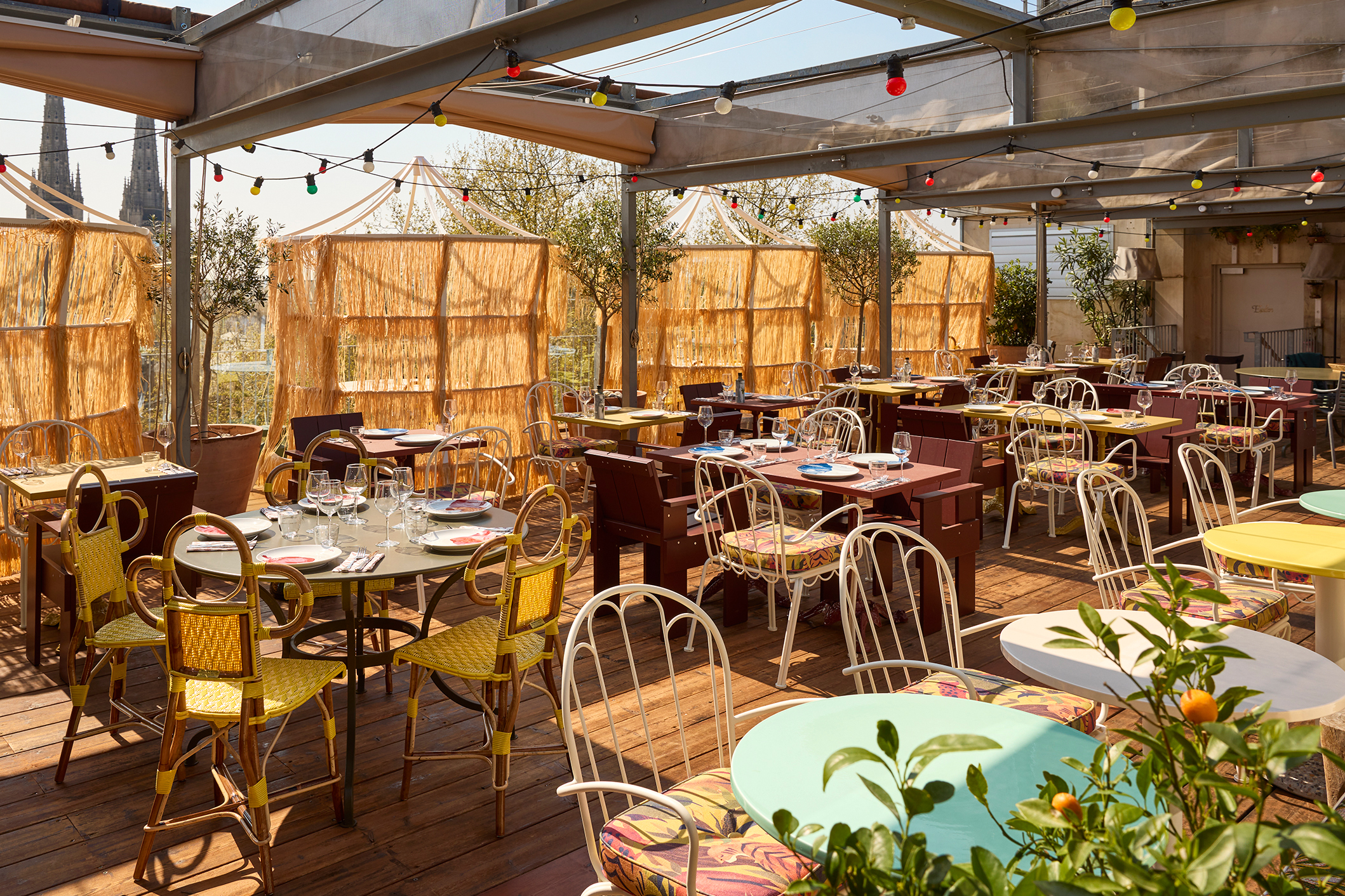 Rooftop restaurant with city view