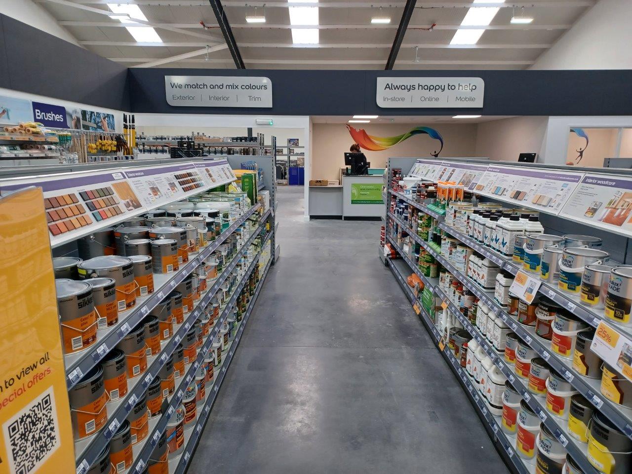 Inside the store - paint product range on display
