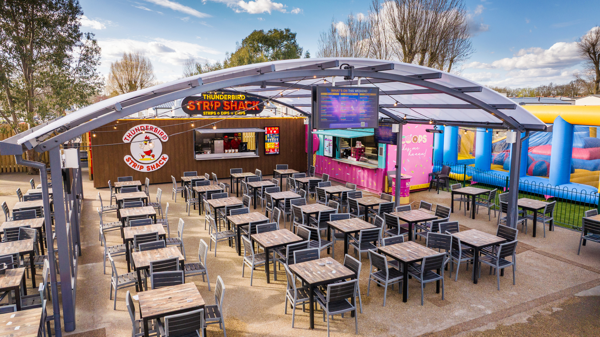 Outdoor seating area at Highfield Grange Holiday Park